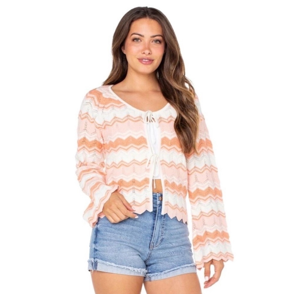 Celebrity Pink Pointelle Knit Tie-Front Cardigan Size Medium